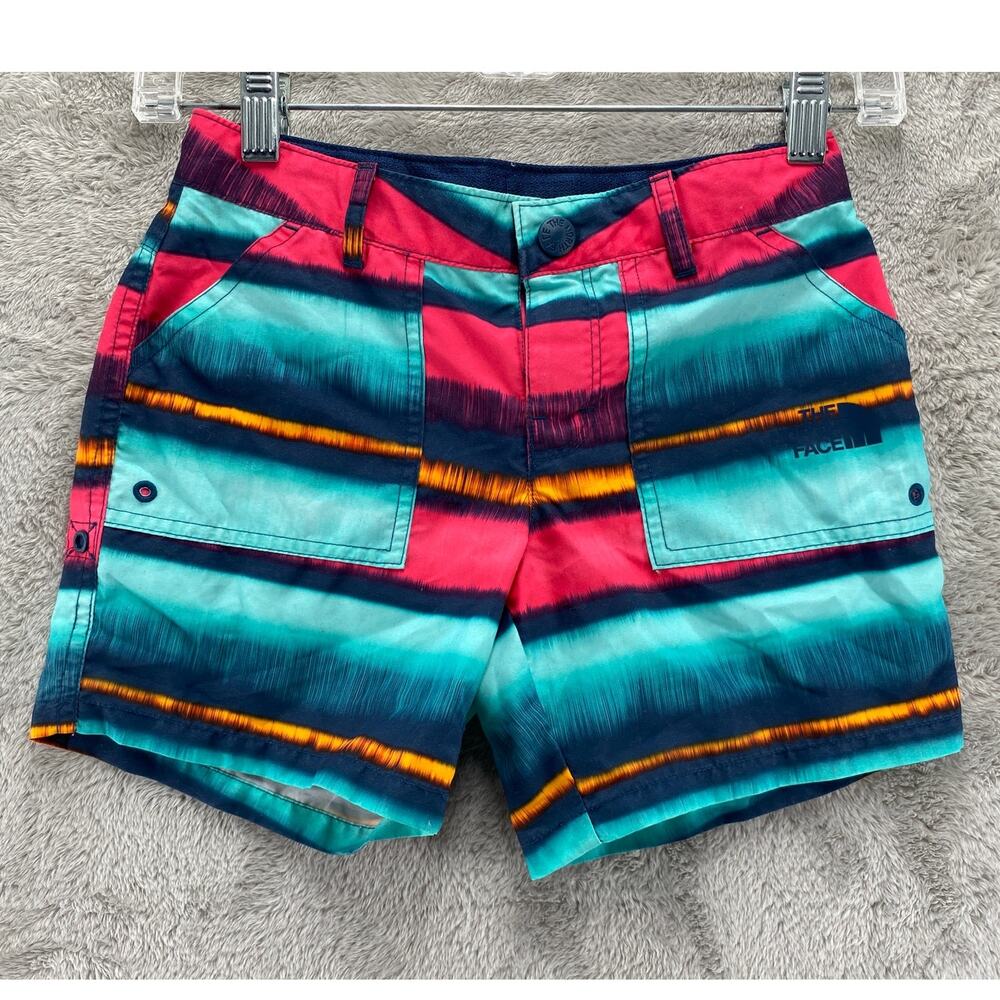 The North Face Girls Class V Shorts Small (7/8) Pink Teal Stripe Board Shorts - Picture 3 of 10